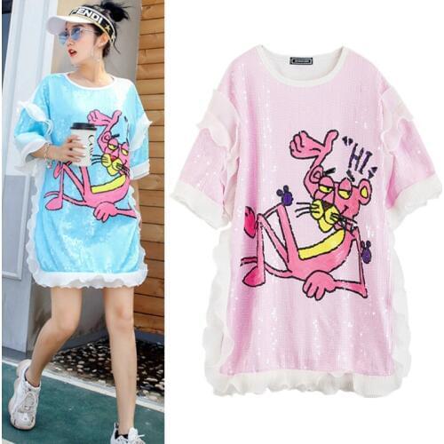 Bling Bling Sequined Women Cartoon Maxi Blouse Streetwear Woman Long Ruffles Party Sweety Blouses Sparkle Blouses Tops NZ65