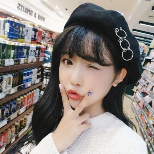 Womens Winter Hat Beret Female Wool Cotton Blend Cap Autumn 2021 Brand New Woman Hats Caps Black White Gray