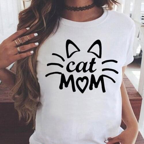 Ladies t-shirts Summer Cat Mom Print Fashion Short Sleeve Women tshirts Female Tee Tops Graphics O-neck streetwear tshirt femme
