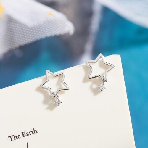 OBEAR Korea Fashion Stud Earrings For Women Trendy Simple Star Zircon Sweet Silver Plated Earrings Jewelry Accessories