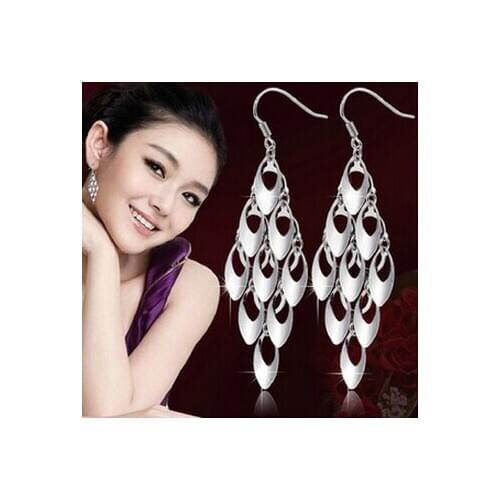 925 sterling silver jewelry wholesale exaggerated tassel earring large dangling peacock feather earrings women free shipping