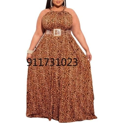2021 African Long Maxi Dress Womens Leopard Slash Neck Off Shoulder Backless Daily Evening Party African Dresses For Women