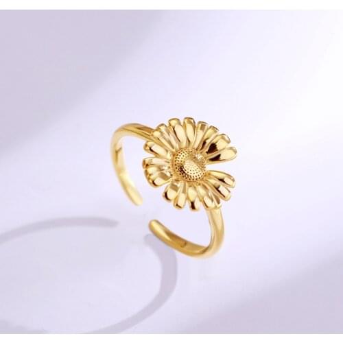 Morivovog 925 Sterling Silver Daisy Flower Rings for Women 18K Gold Sweet Cute Romantic Chrysanthemum Tail Ring Birthday Jewelry
