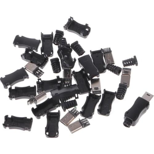 10 Sets DIY Mini USB 2.0 5 PIN Plug Socket With Plastic Cover With Tail DIY Connector Plug Connectors