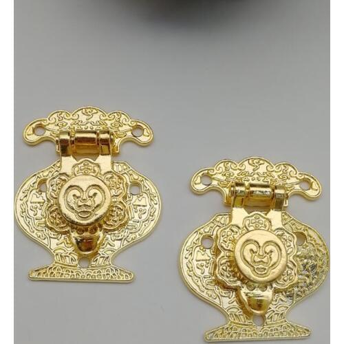 10PCS 37*45mm Jewelry Box Hasp Latch Lock Decorative Hasp Antique Golden Pattern Carved Lock Hasp Box buckle Hardware with screws