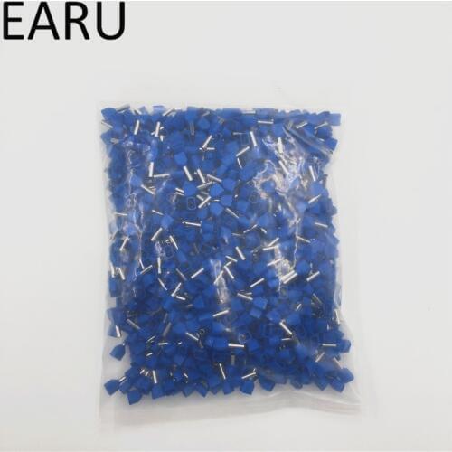 1000PCS E Tube TE1010 Type Double Pipe Insulated Twin Cord Cold-press Terminal Block Connector Needle End Multicolor 2X1.0 mm2