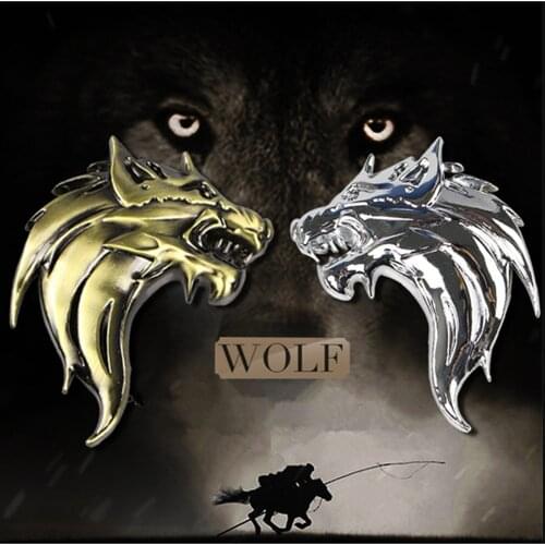 2PCS 3D Car Sticker Metal Wolf Head Badge Logo Scratch Decals Emblem Decoration Self Adhesive Stickers Car Styling Accessories