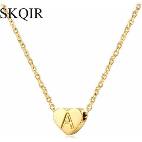 26 Letter Name Initial Heart Necklace Gold Color Stainless Steel Chain Colar ABC Alphabet Pendant Women Jewelry Family Love Gift
