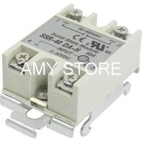 3-32VDC / 90-480VAC SSR-40DA-H 40A DC-AC Gray Solid State Relay DIN Rail Mount