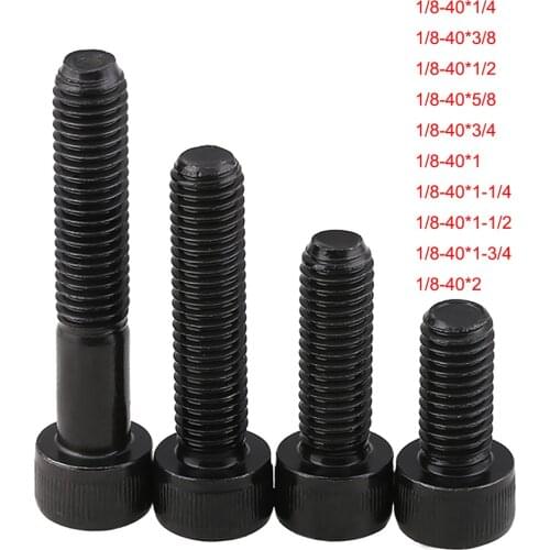 400Pcs/lot Black 12.9 Grade Carbon Steel BSW 1/8-40*5/8 Hex Socket Cap Head Screws Allen Bolts Length 1/4 inch to 2 inch