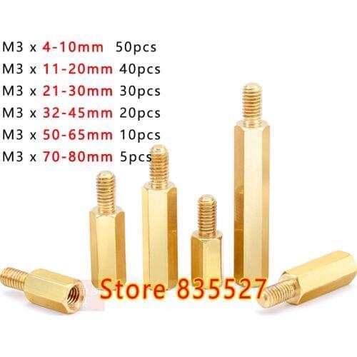 5-50pcs Six angle Hexagonal struts copper stud nut M3 *(4 to 80 )+ 6 mm Spacing Screws Brass Standoff Hollow Pillars 4/5/6/7/8/9