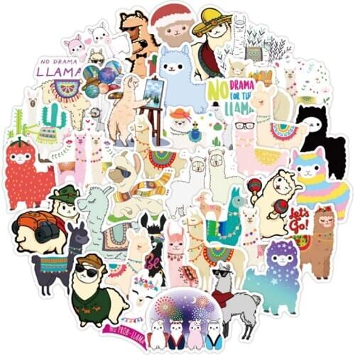 50Pcs Alpaca Cute Sticker Kawaii Cartoon Camel Sheep Animal Stickers For Kids Reward Stickers Scrapbooking Bike Car Decal