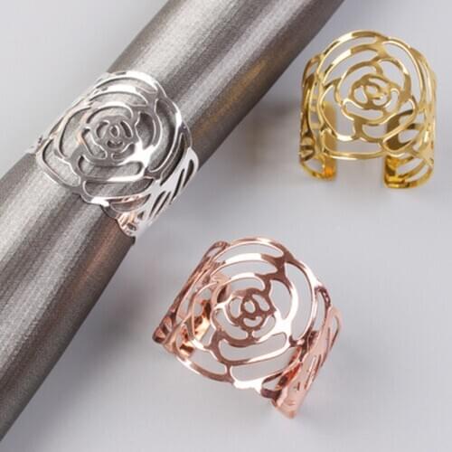 6PCS/Set Back Pattern Wedding Napkin Rings Gold Silver Napkin Holder Table Decoration Hollow Out Metal Crafts Party Supplies