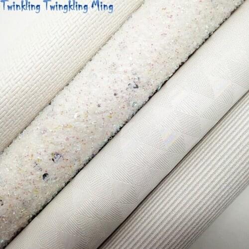 White Tissel Glitter Leather, Stripes Faux leather, Weaving Synthetic leather For Bow A4 21x29CM Twinkling Ming XM027F