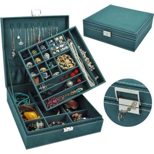 Large Space Velvet Jewelry Box Hot Selling New Double-Layer Leather Jewelry Box Ear Stud Earrings Multi-Function Storage Box