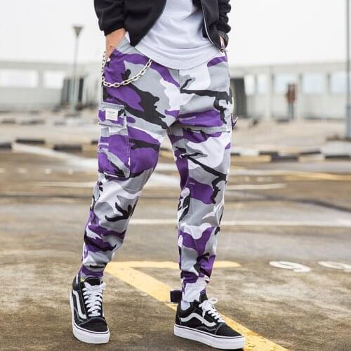 Purple Camouflage Joggers Men Streetwear Tactics Cargo Pants Fashion Military Camo Pants Male Pocket Elastic Waist HG128