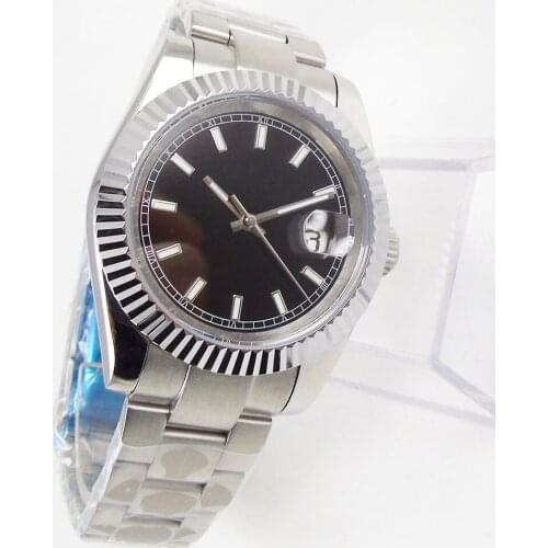 36MM Black Sterile Dial Sapphire Glass Date Mechanical Luminous Number 21 Jewels MIYOTA 8215 Movement Automatic Mens Wristwatch