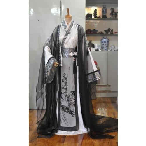 Tao Zui Black White Bamboo Ink Print Male Costume Ancient Chinese Childe Emperor Costume for Men