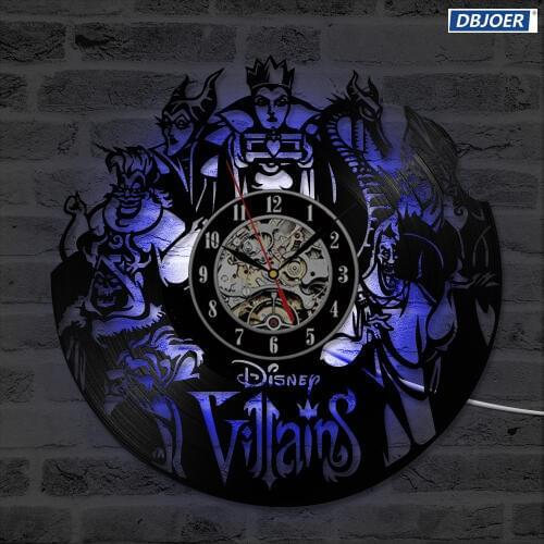 Black Hollow Villains LED Vinyl Record Wall Clock Creative Hanging Quartz Clock Handmade Home Decor Record Clock