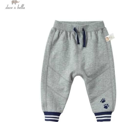 DBA16191 dave bella spring baby boys fashion cartoon pants children full length kids pants infant toddler trousers