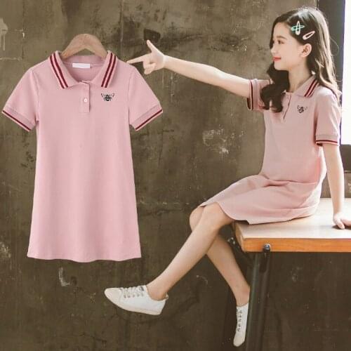 The Childrens Place Girls Short Sleeve Picque Polo Dress For Summer-Bee Embroidery Pink Dress For Girls