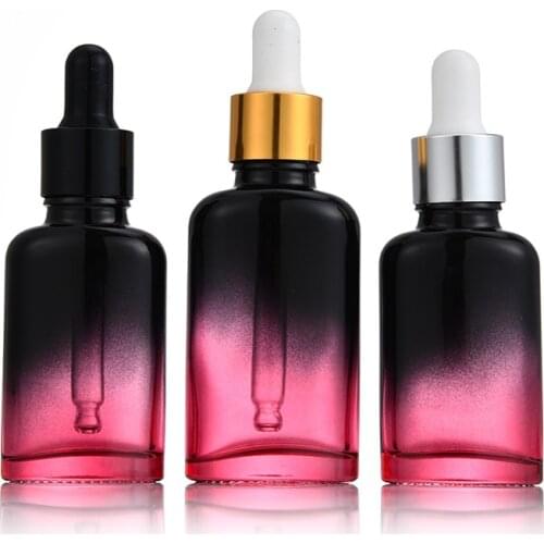 Gradient Colorful Glass Essential Oil Dropper Bottle 10ml 20ml 30ml 50ml Round Flat Refillable Bottle Packaging Container 15pcs