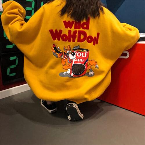 Harajuku oversized anime hoodies O-Neck sweatshirt women winter plus velvet Korean style loose women tops long sleeve clothes