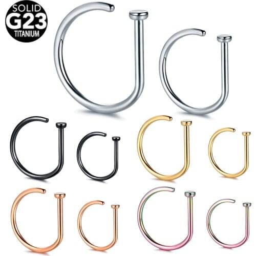 1PC G23 Titanium Colorful D Shape Nose Hoop Rings Loop Ear Cartilalge Piercings Nostril Nariz Piercings Body Jewelry 18G 20G