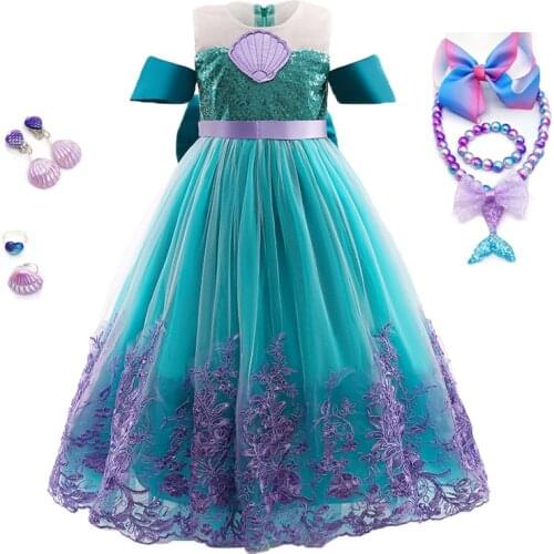2021 Fashion Girls Princess Dress Halloween Party Cosplay Costume Set Flower Girl Wedding Dress Kids Birthday Gift Mermaid Dress