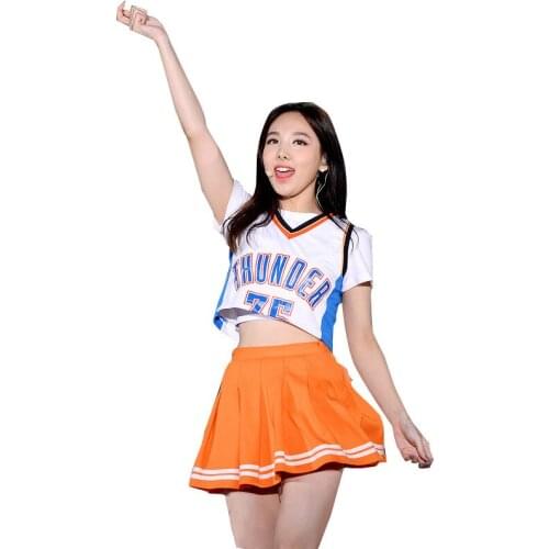 2Pcs Cheerleader School Girls Dance Costume Women Stage Performance Team Modern Dance Clothes Pleated Skirt Uniforms Cosplay