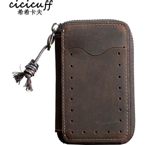 High Quality Men Genuine Leather Key Holder Leather Key Wallet Zip Male Housekeeper Women Keychain Case Bag Keys Organizer Pouch