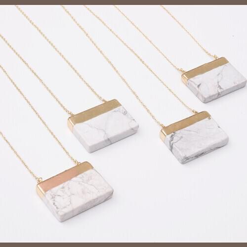 20x30mm Pendant Natural Semi-precious Stone White Turquoise Rectangular Shape Double Hanging DIY Gilt Sweater Chain