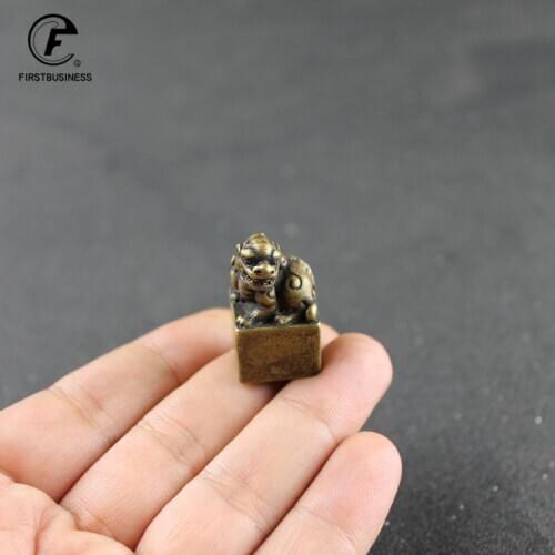 Solid Pure Brass Small Pixiu Seal Statue Chinese Feng Shui Lucky Home Decorations Ornaments Lovable Animal Figurines Desk Decor