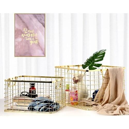 Nordic Style Metal Rose Gold Storage Basket Bath Clothes Cosmetics Storage Basket Office Sundries Organizer Home Decor Golden