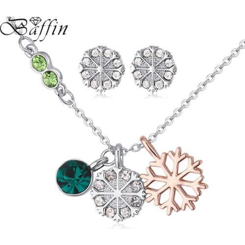 Baffin Fashion Austrian Crystal Flower Jewelry Sets Pendant Necklace Stud Earrings For Women Mothers Day Gifts