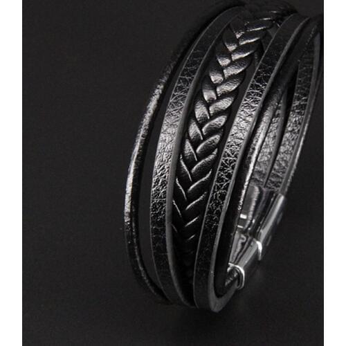 Hot Sell Men classice Multilayer Leather Bracelet Magnetic-clasp Cowhide Braided Multi Layer Wrap Bangles pulsera hombre