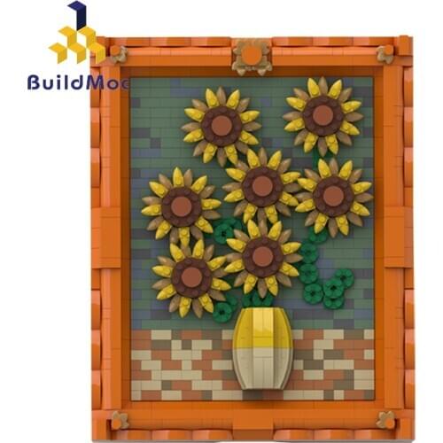 Art Series Set Anime Garden Maze Struck Van Gogh Sunflower Repeater Game Building Blocks Bricks Compatible Lepining Toys Gifts