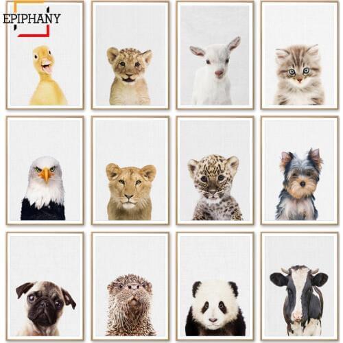 Canvas Painting Animal Wall Art Lion Panda Pug Cat Nursery Posters and Print Wall Pictures for Living Room Decoration Home Decor