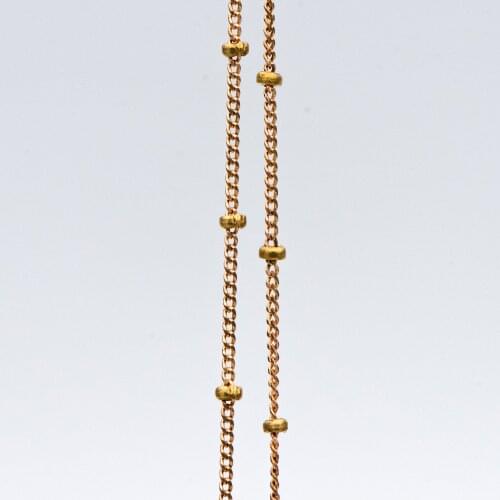 Raw Brass Satellite Chains, 1mm Curb Chain with 2mm Rondelle Beads, DIY Necklace Chain Wholesale (#LK-264-RB)/ 1 Meter=3.3 ft
