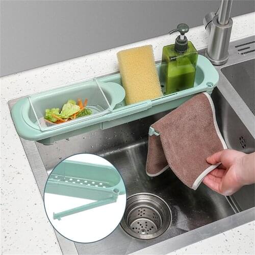 New Arrival Telescopic Sink Shelf Kitchen Drainer Rack Organizer Adjustable Sponge Holder with 10 Pcs Detachable Filter