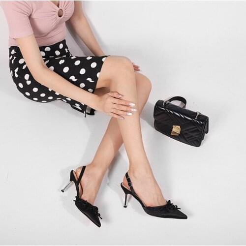 Autumn fashion new Baotou sandals bow fashion high heel single shoes thin heel pointed fashion womens shoes