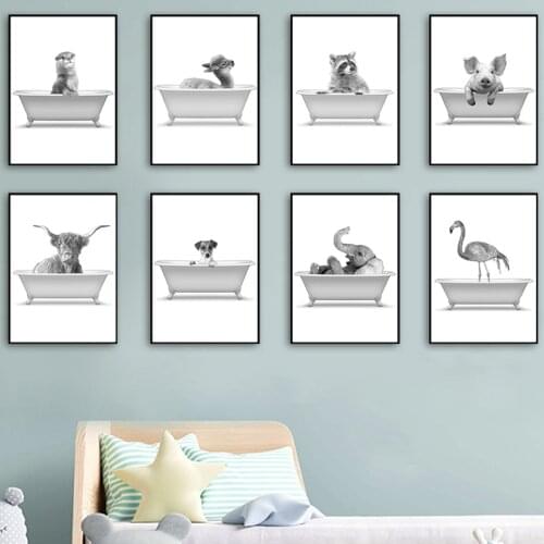 Raccoon Deer Elephant Cattle Flamingo Dog Otter Posters Prints Canvas Painting Wall Art Pictures For Baby Kids Room Home Decor