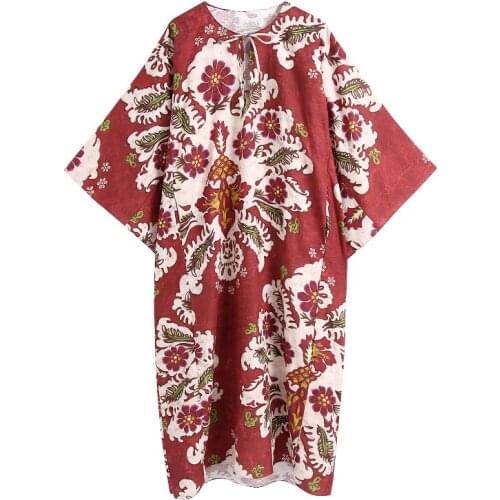 O Neck Floral Print Loose Dress Women Batwing Half Sleeve Bohemian Midi Dress Female Bow Tie Casual Sundress Vestidos