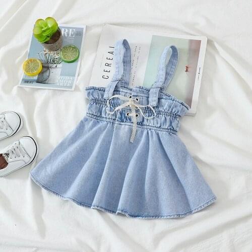 1 2 3 4 Y Toddler Girls Sling Dress 2021 Summer New Baby Fashion Denim Suspender Dresses Korean Lacing Mermaid Dress For Girls