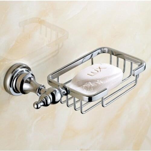 Polished Chrome Brass Square Wall Mounted Bathroom Accessory Soap Dish Basket Holder aba909