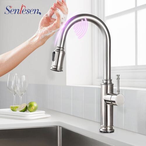 Senlesen Sense Kitchen Faucet Pull Out Double Spout Brass Single Handle Vessel Sink Kitchen Mixer Taps