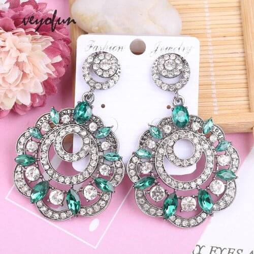 Veyofun Vintage Rhinestone Crystal Drop Earrings Ethnic Hollow out Dangle Earrings Fashion Jewelry for Women Brinco