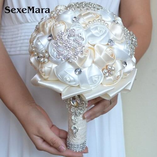 SexeMara mariage Pearls Bridesmaid Artificial Wedding Bouquets Flower Crystal Ivory White Bridal Wedding Bouquet de