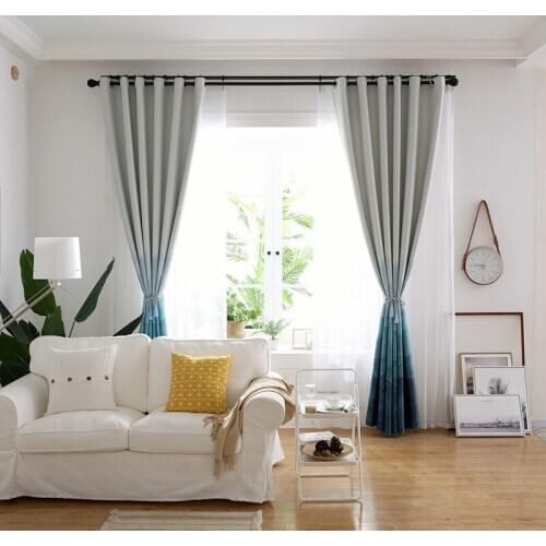 Modern Simple Gradual Blue Full Shade Curtains for Living Dining Room Bedroom