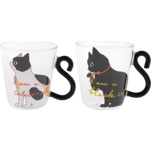 Transparent Art Cat Pattern Glass Cup Double Wall Glass Coffee Mugs with Insulated Hand 250ml
